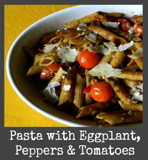 eggplant pepper tomato pasta title