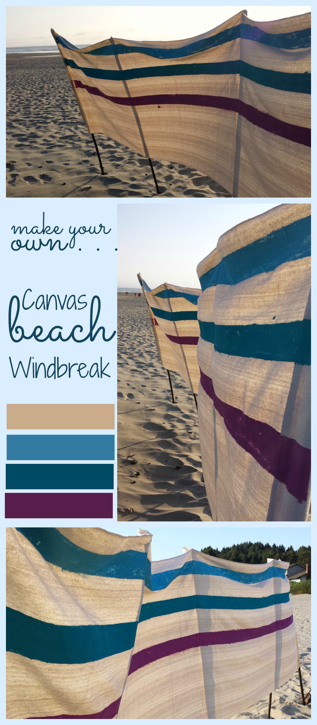 faça seu próprio windbreak de praia de lona