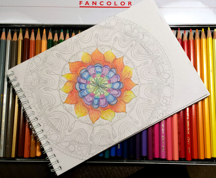 meditative mandala partially colored in