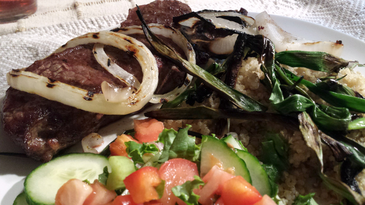 grilled new york steaks and quinoa